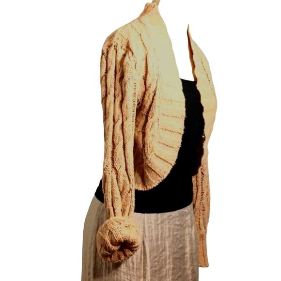 Bolero Knitted Cable Knit Sweater Size M PEACH Extra Long Sleeves Cropped Boho - Picture 13 of 16